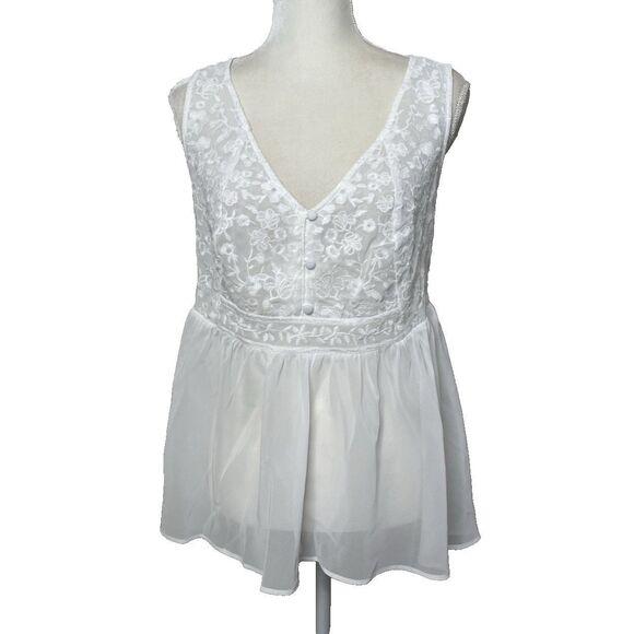 Torrid Size 0 L 12 Chiffon Embroidered Peplum Top Sheer Lace White Babydoll - Picture 1 of 9